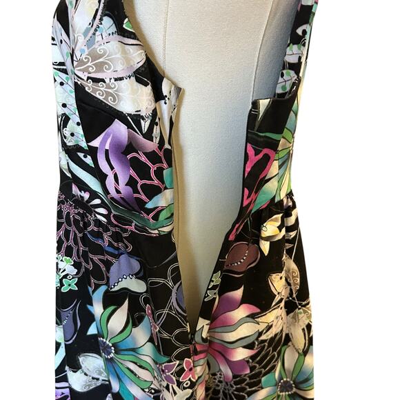 Cynthia Crowley SZ 10 Black Floral Sleeveless Dress Lining Classy A Line Preppy - Picture 4 of 7